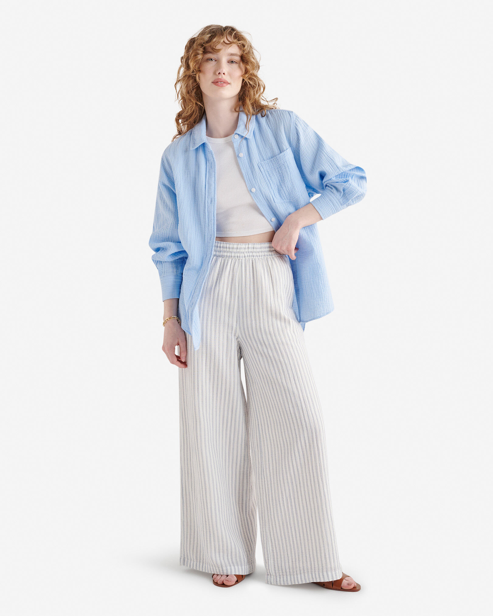 Isla Cotton Gauze Print Wide Leg Pant