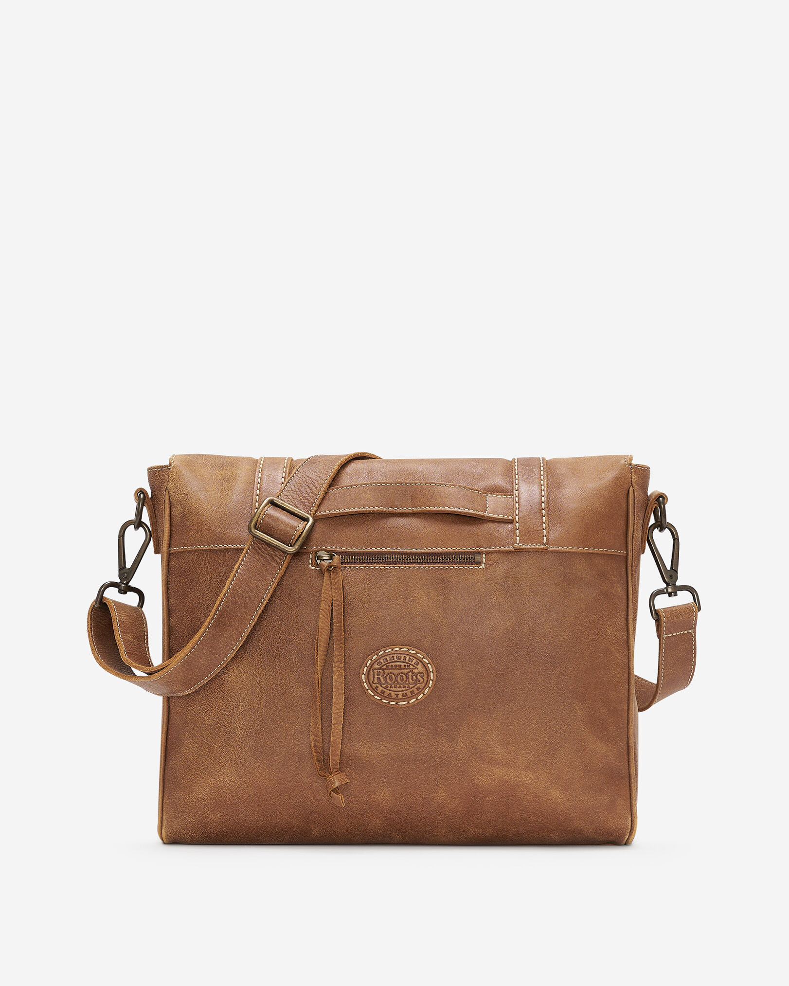 Roots leather shop messenger bag