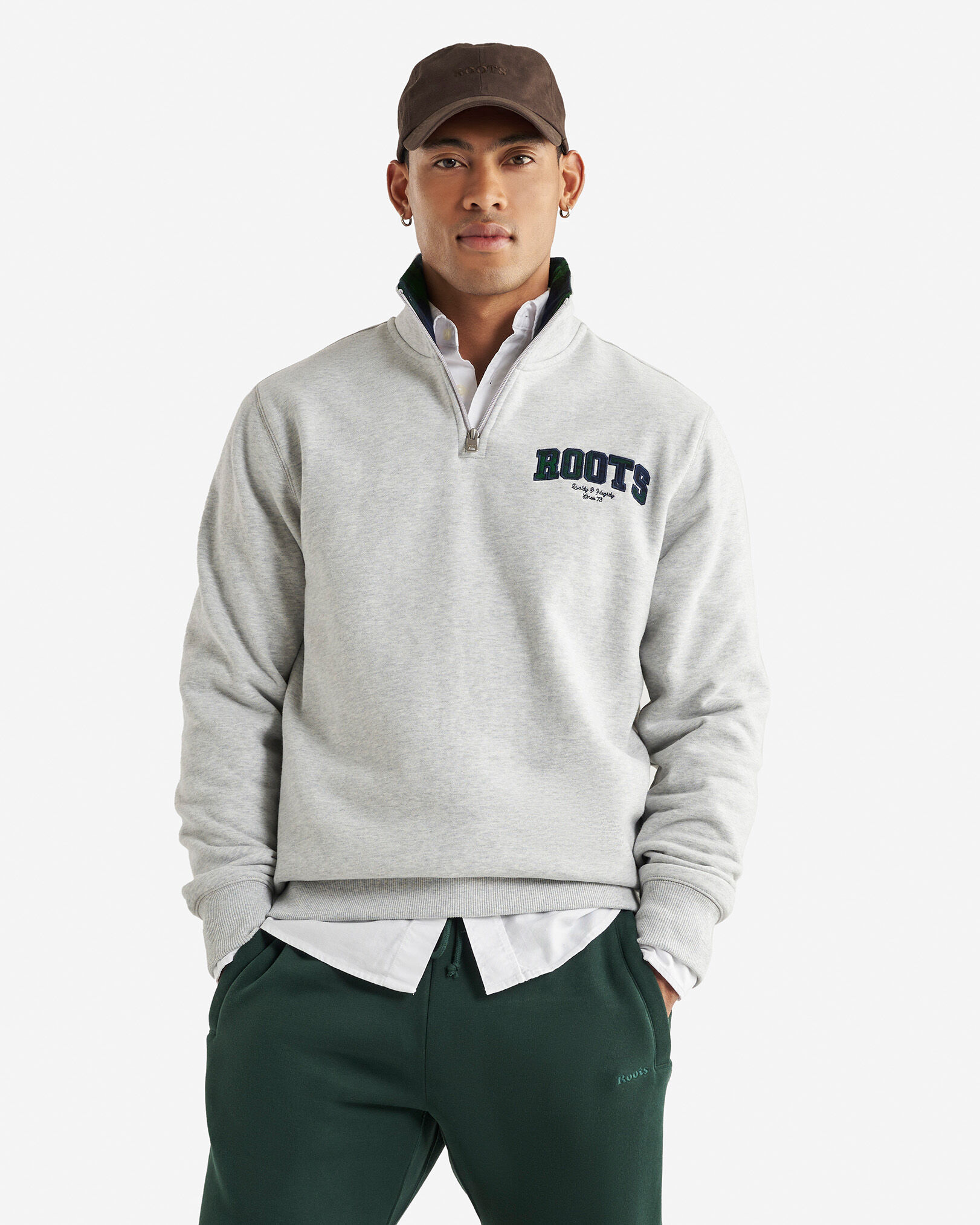 Plaid Applique Half Zip | Sweatshirts and Hoodies | Roots