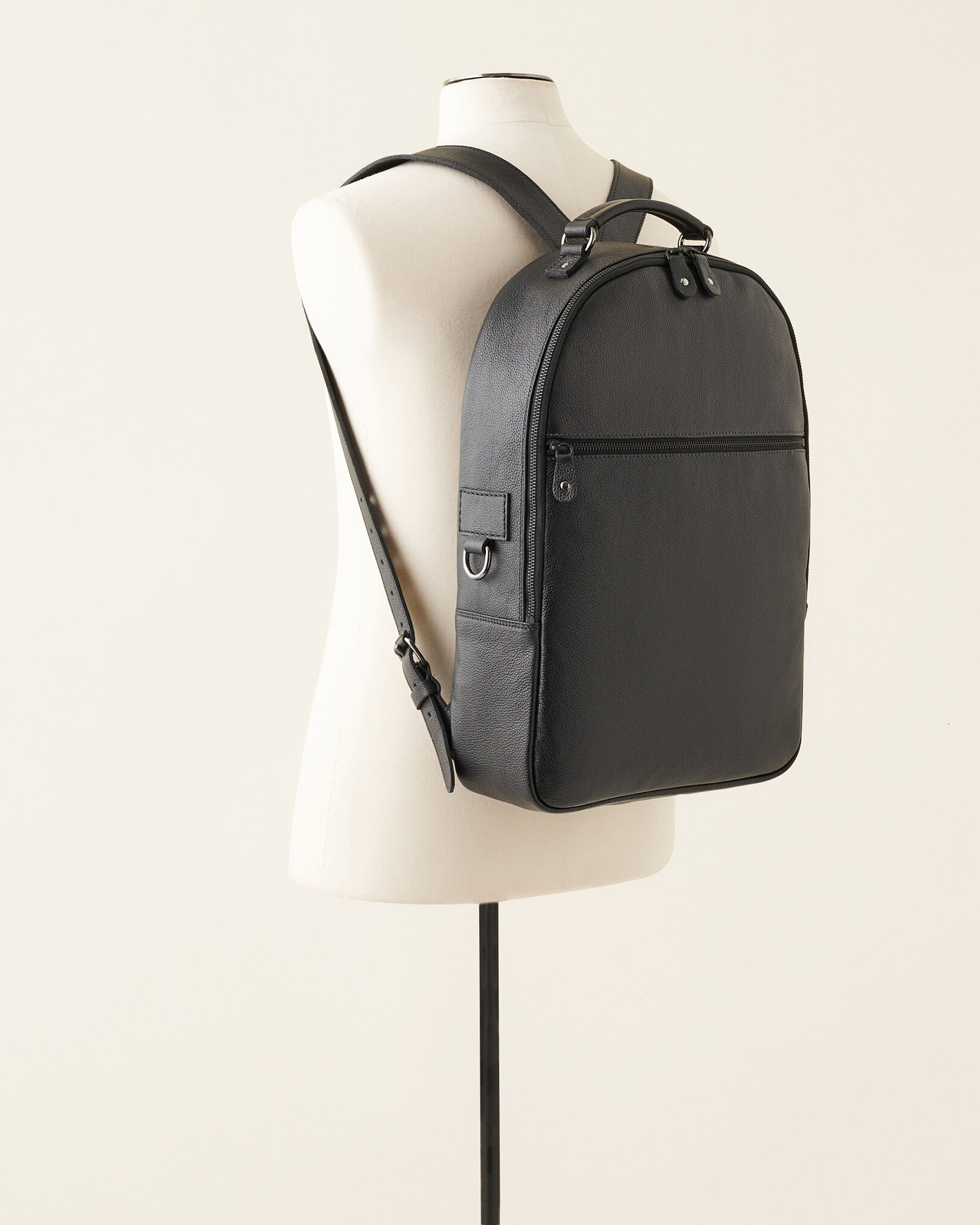 Roots black leather top backpack