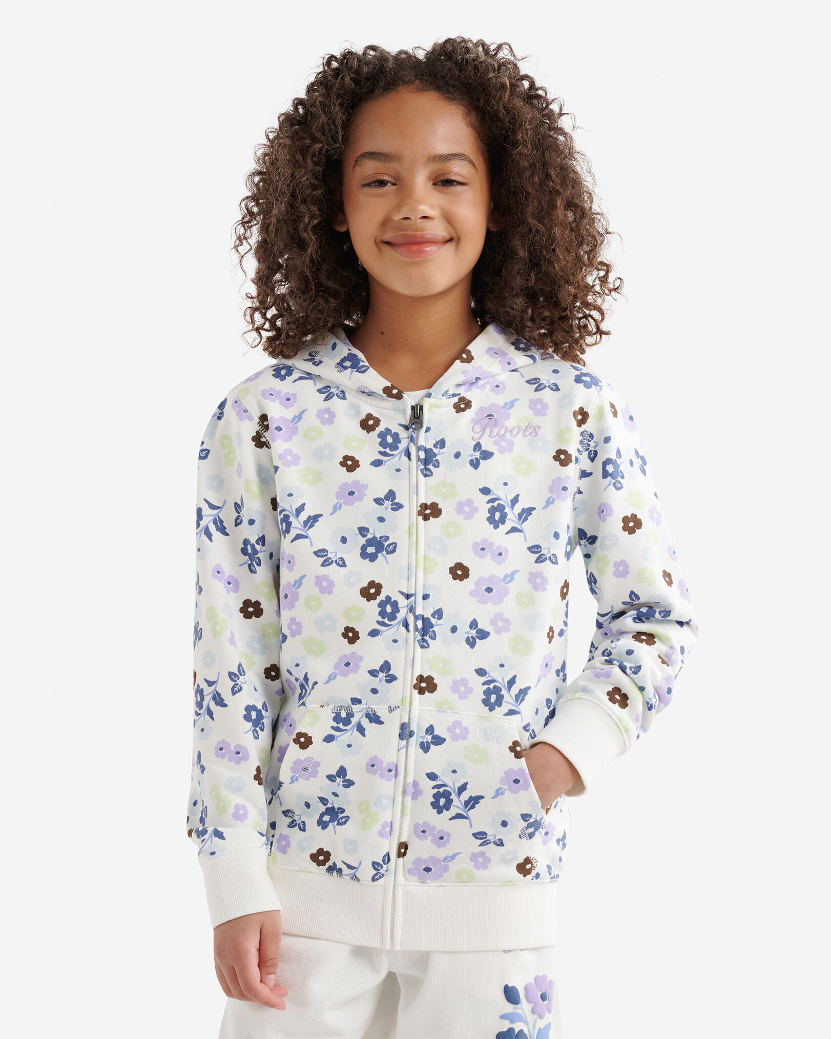 Chandail original à capuchon et glissière motif floral pour enfant