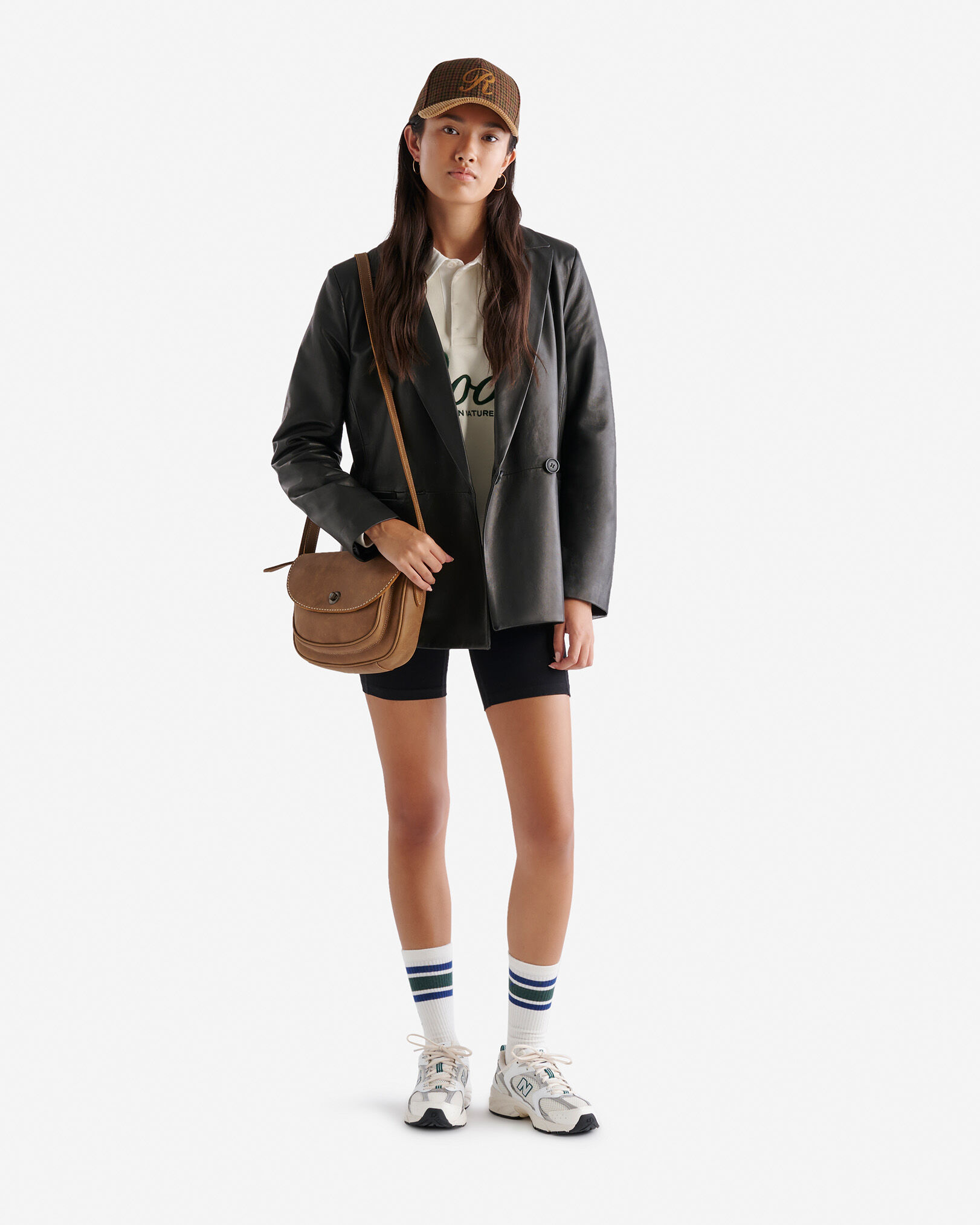 Double breasted leather blazer womens top
