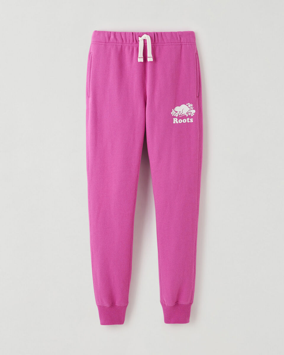 Pantalon ajusté à cheville côtelée en molleton de coton bio pour fille