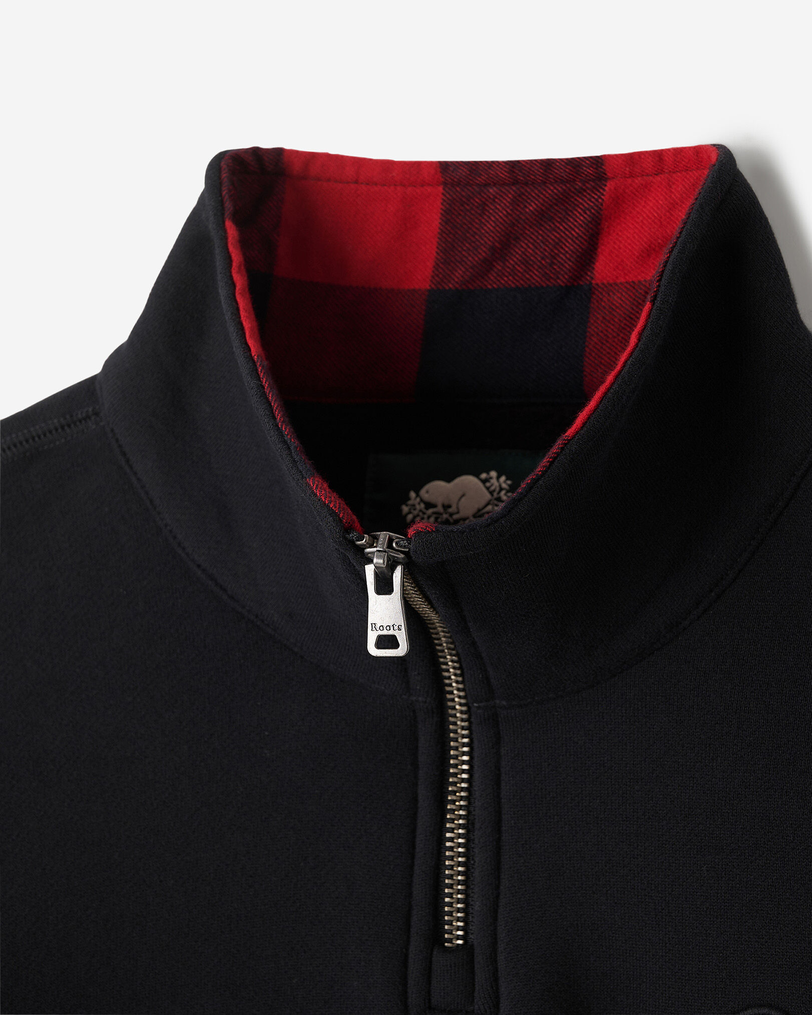 Plaid Applique Half Zip Stein