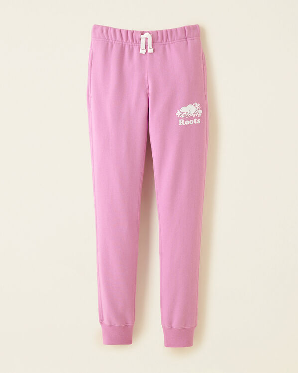 Pantalon ajusté à cheville côtelée en molleton de coton bio pour fille