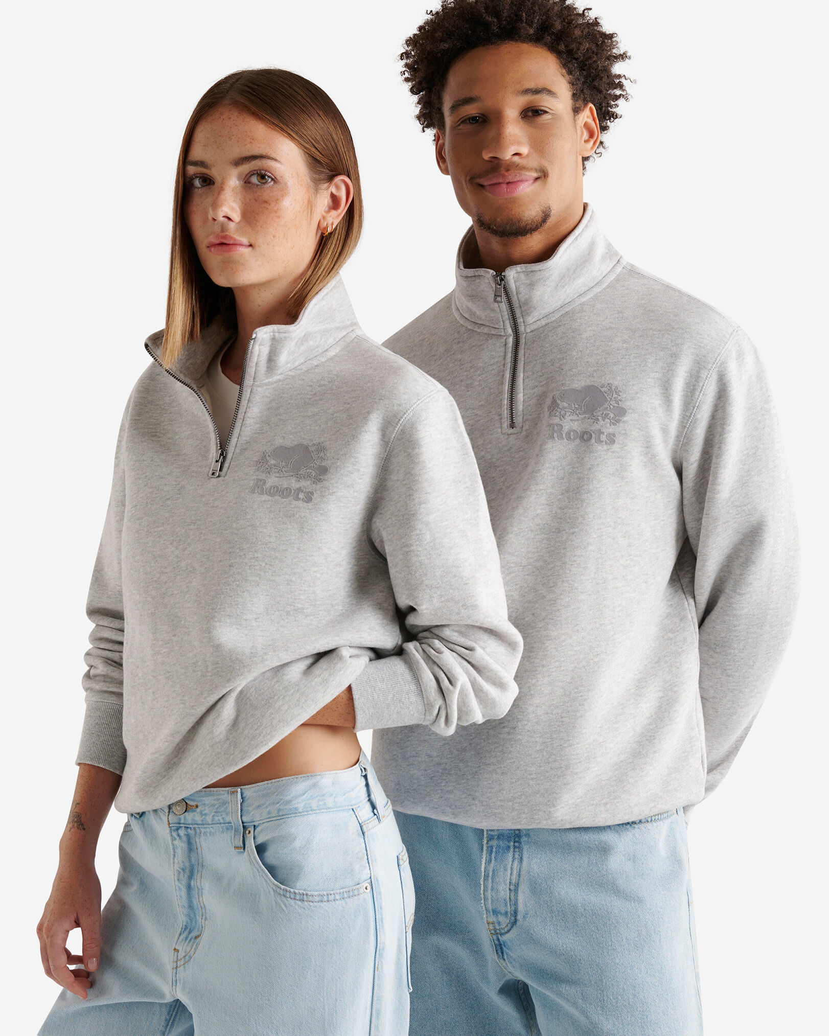 Roots Organic Original Half Zip Stein Shirt in Athletic Grey Mix