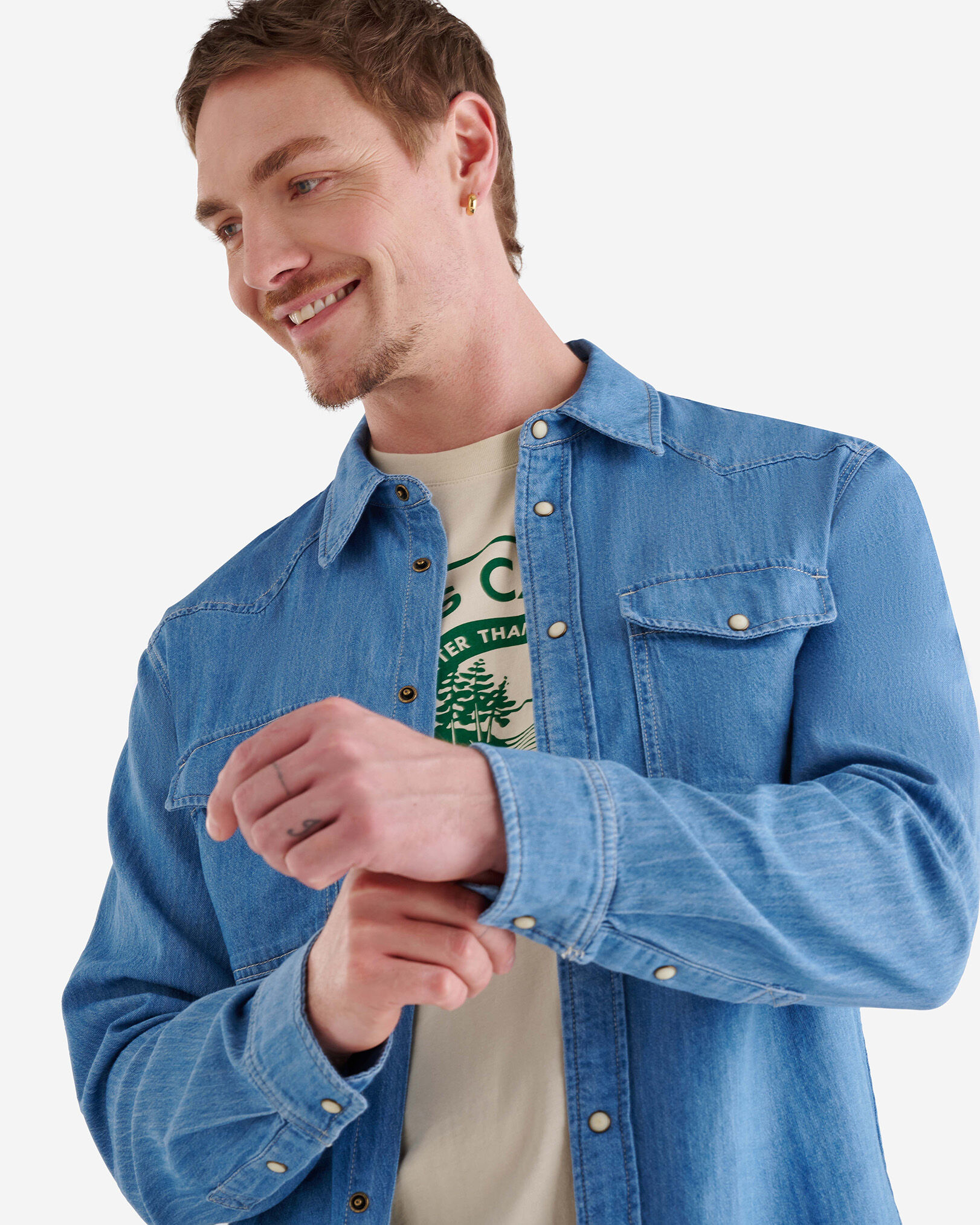 Chambray snap shirt deals