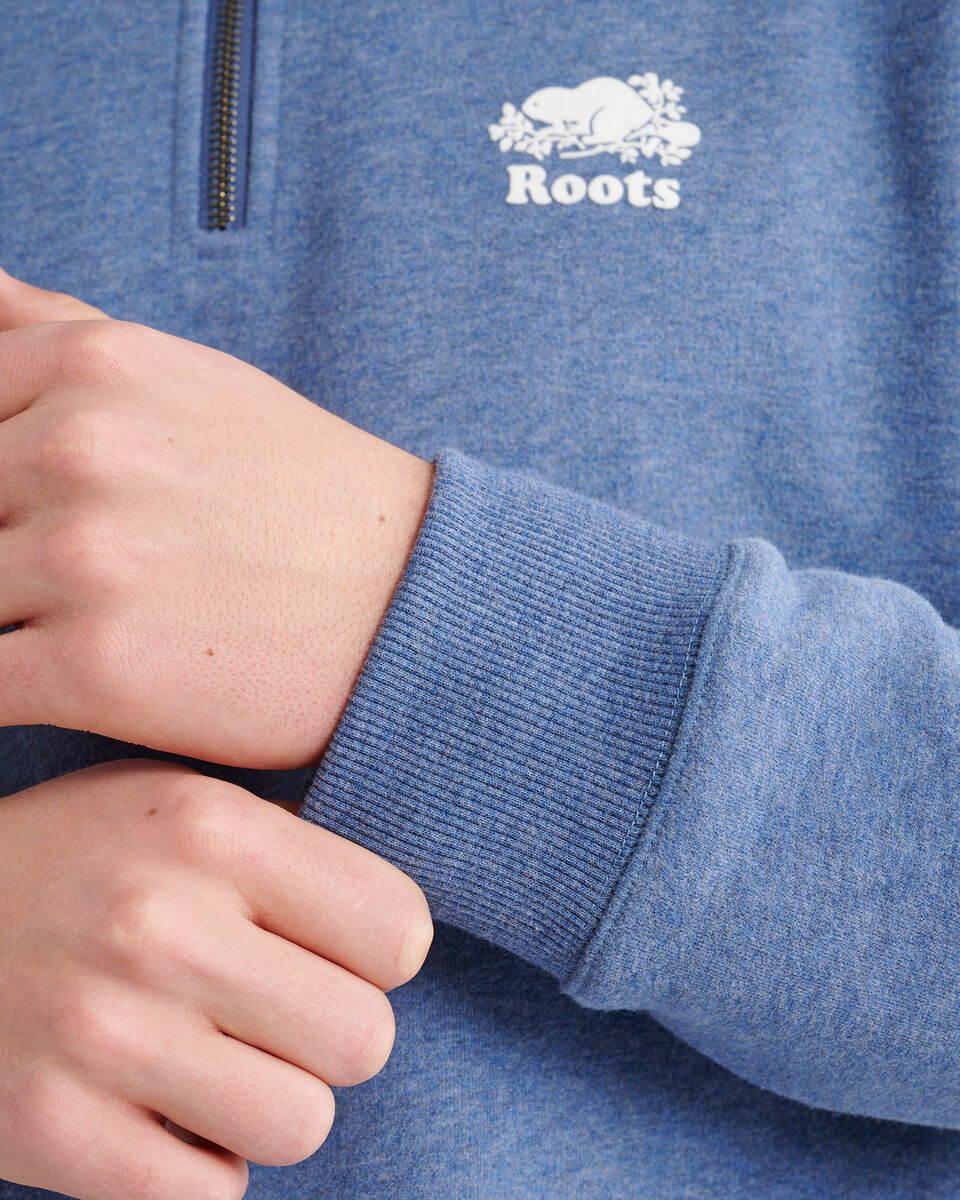 Chandail demi-glissi&egrave;re original &agrave; capuchon en jersey bouclette en coton bio