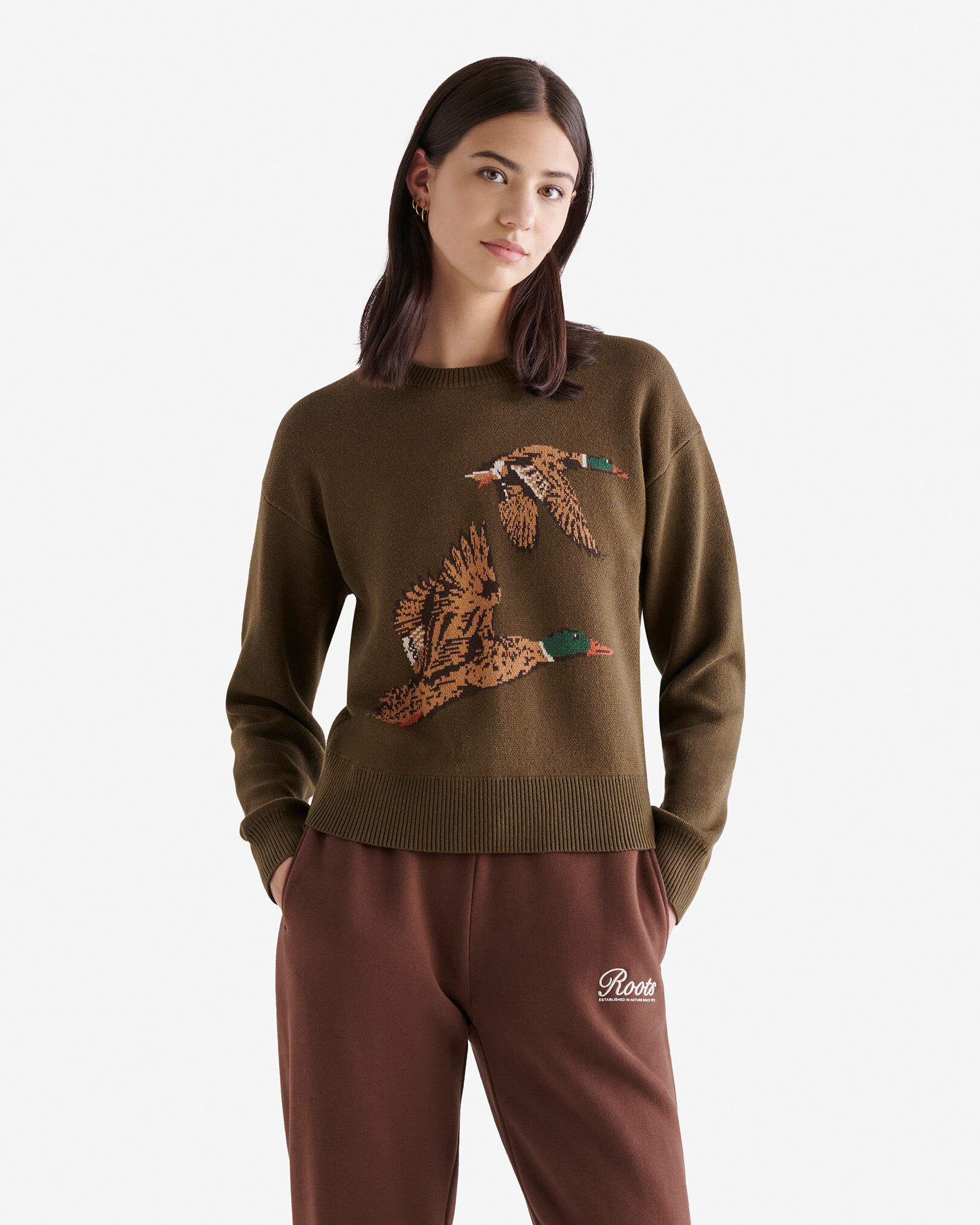Roots crew neck sweater clearance