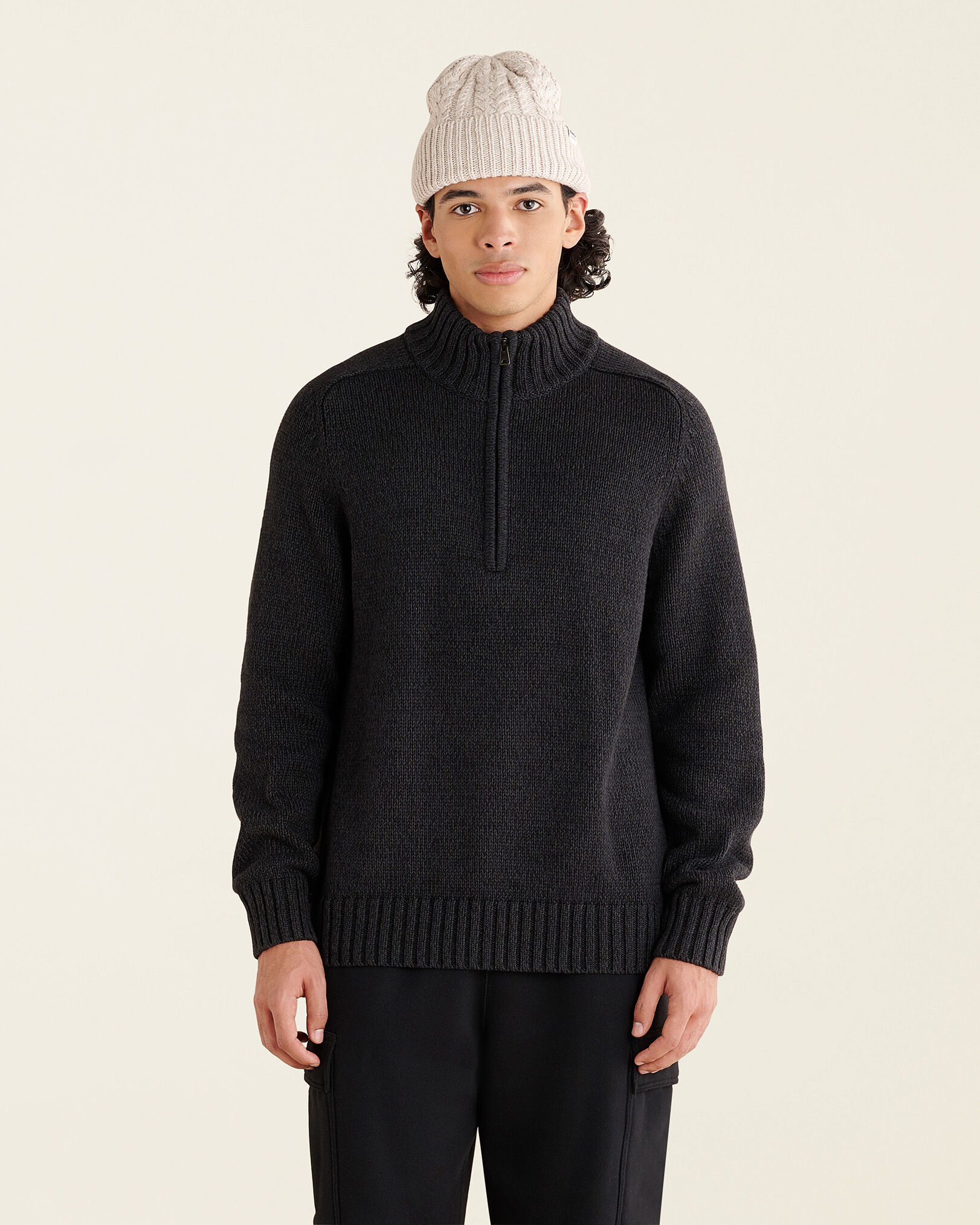 Robson Relaxed Half Zip Stein Sweater Sweaters and Cardigans Roots