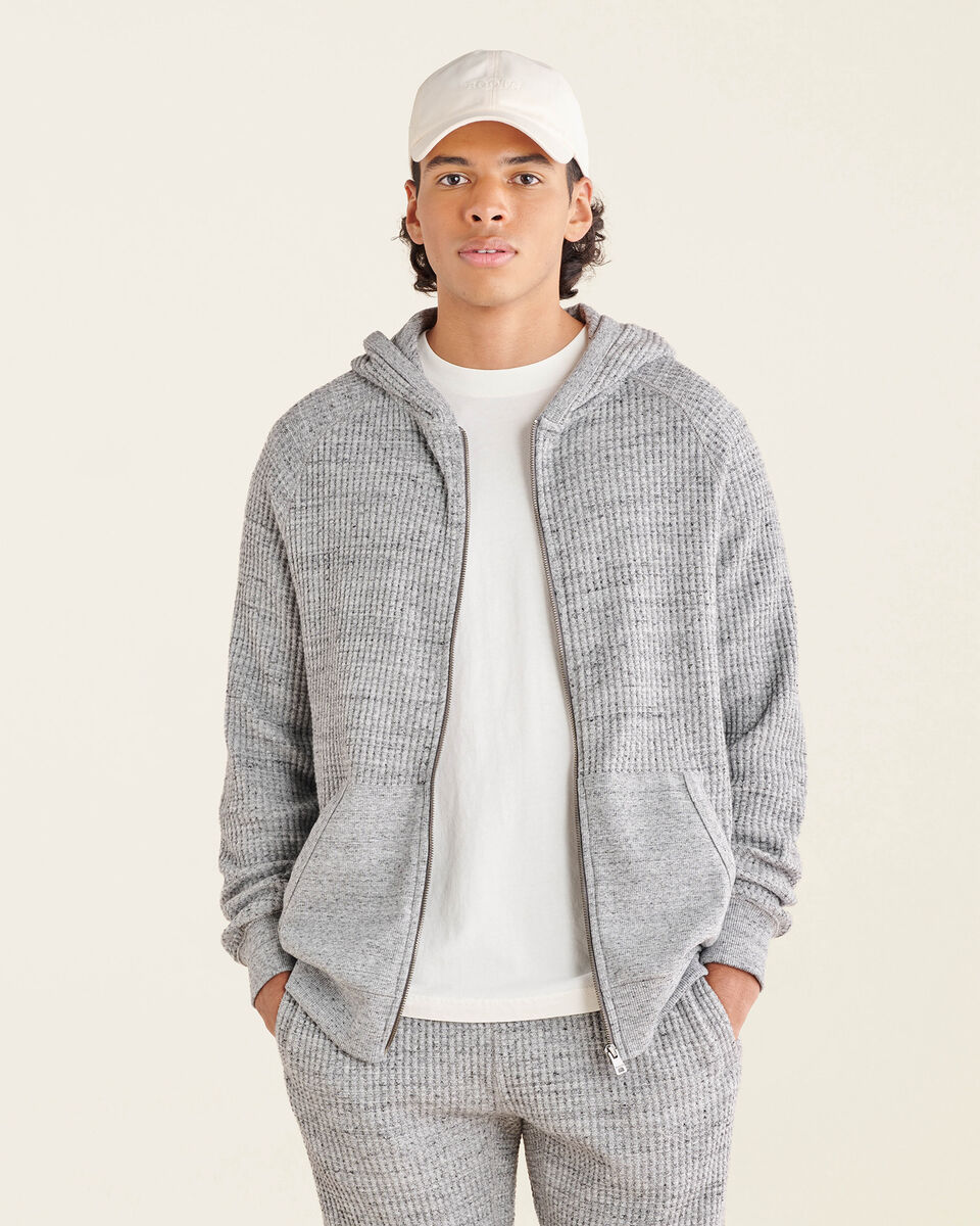Stretch Waffle Long Sleeve Zip Hoodie | Long Sleeve Tops | Roots