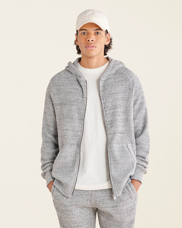 Stretch Waffle Long Sleeve Zip Hoodie