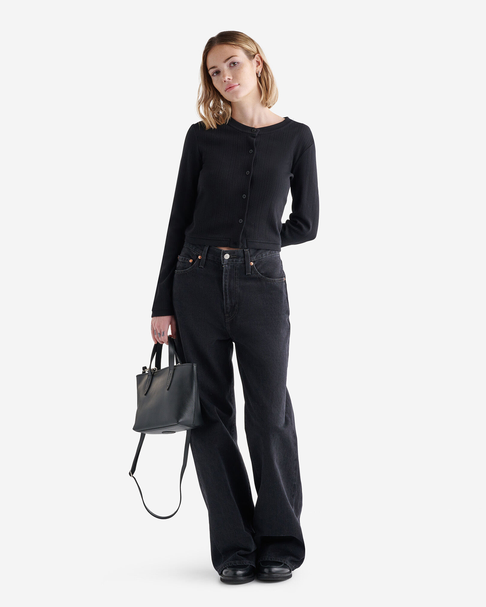 Black pointelle cardigan online