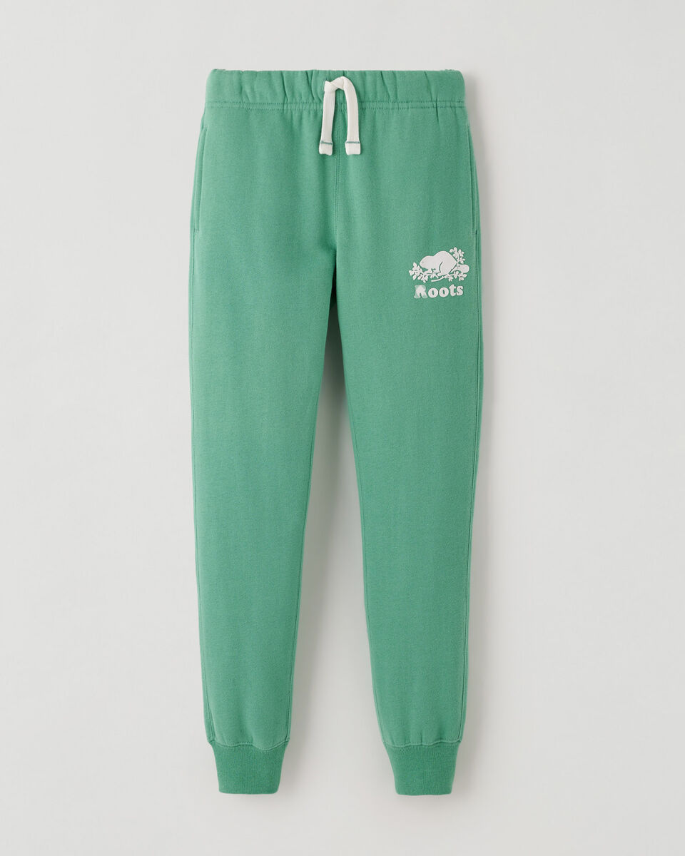 Pantalon ajusté à cheville côtelée en molleton de coton bio pour fille