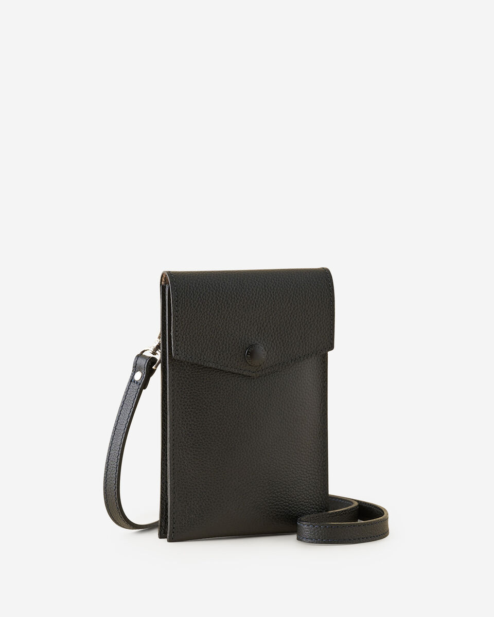 Sac &agrave; bandouli&egrave;re &agrave; goussets lat&eacute;raux en accord&eacute;on pour t&eacute;l&eacute;phone en cuir Cervino