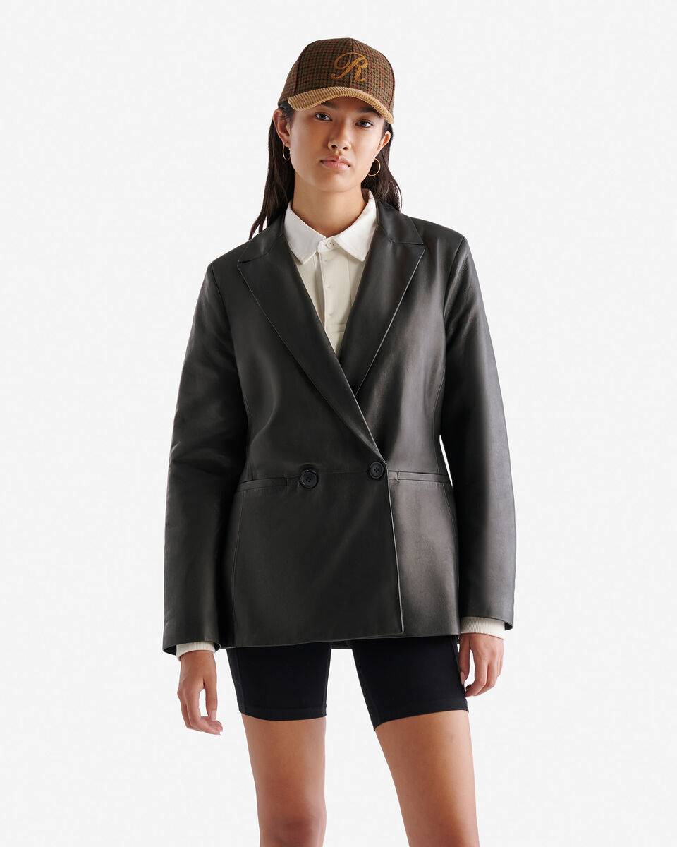Womens Leather Double Breasted Blazer