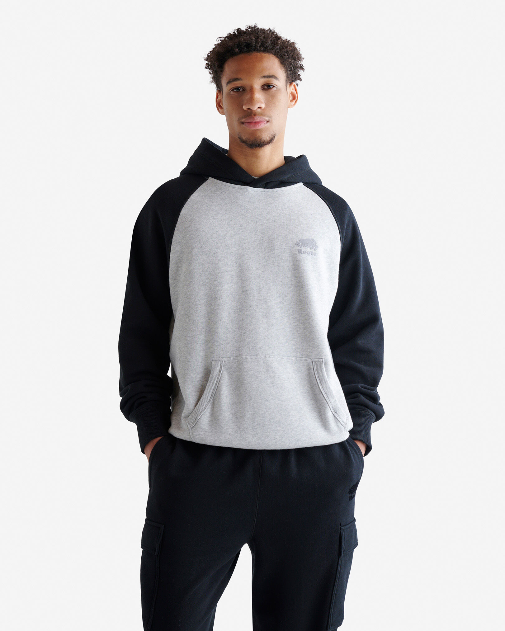 Roots Organic Cooper Colour Block Hoodie in Athletic Grey Mix