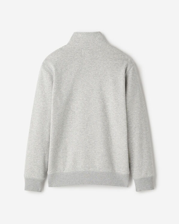 Chandail demi-glissi&egrave;re original &agrave; capuchon en jersey bouclette en coton bio