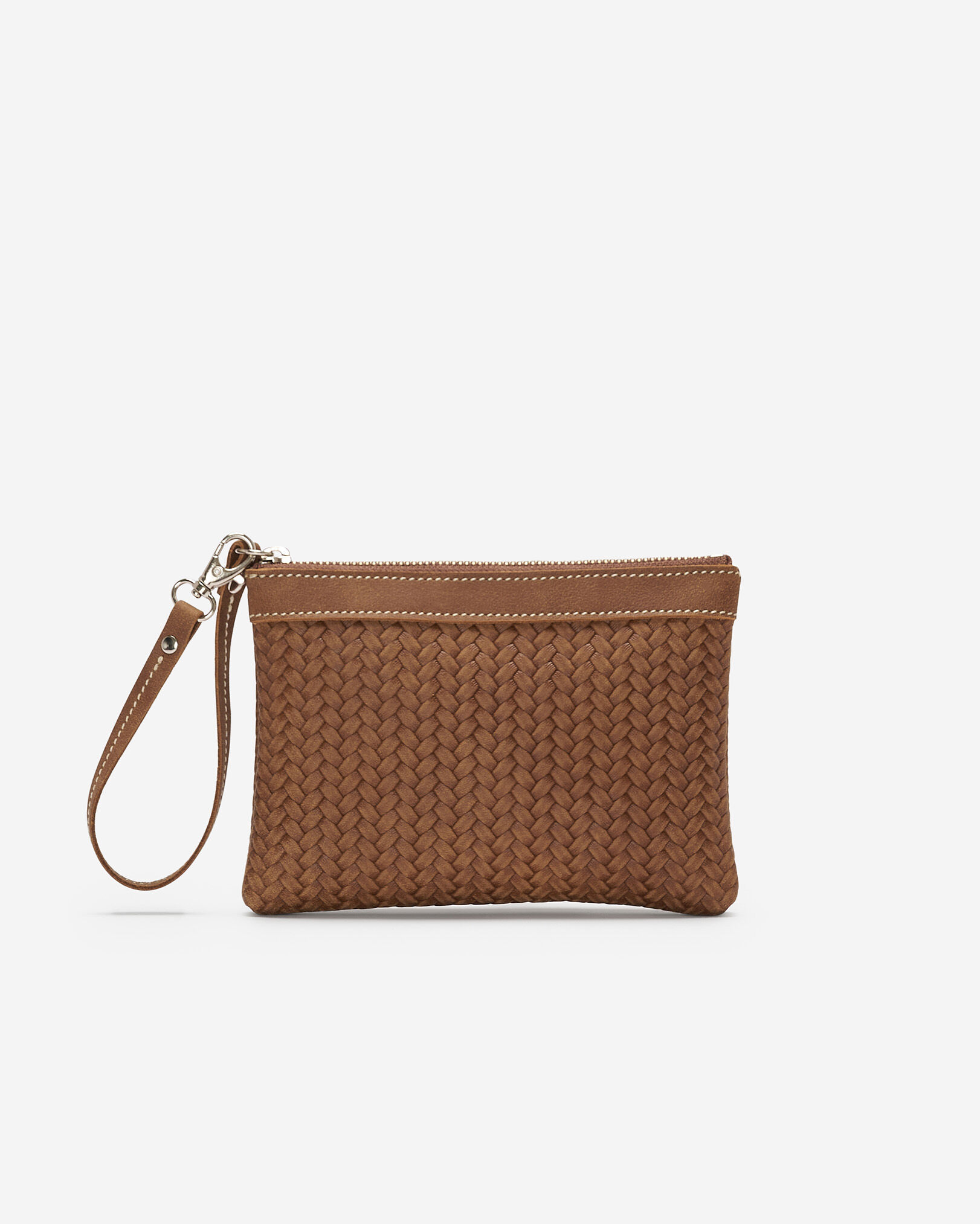 Petite pochette à dragonne en cuir tissé