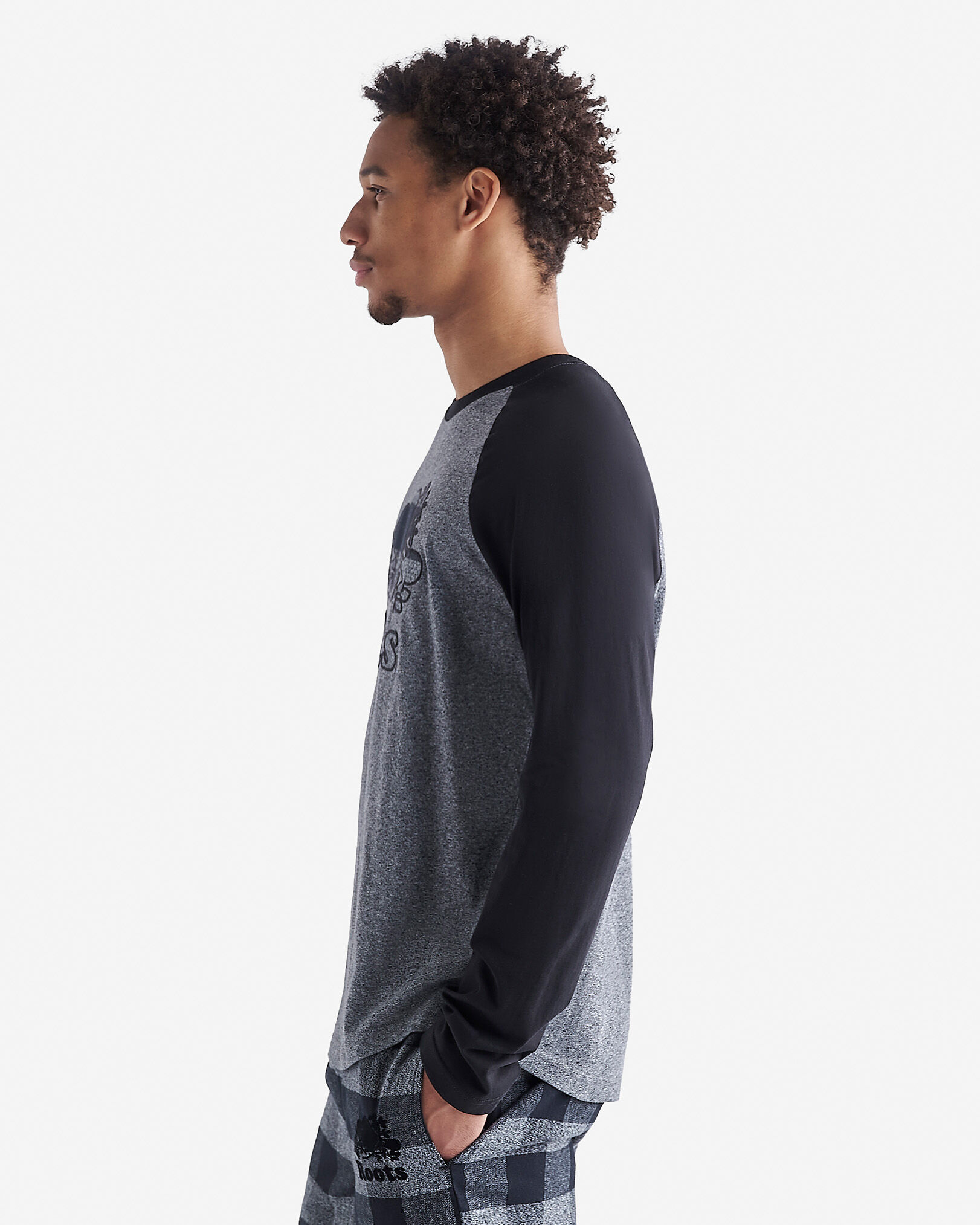 Mens Cooper Plaid Raglan Long Sleeve T-Shirt | Roots
