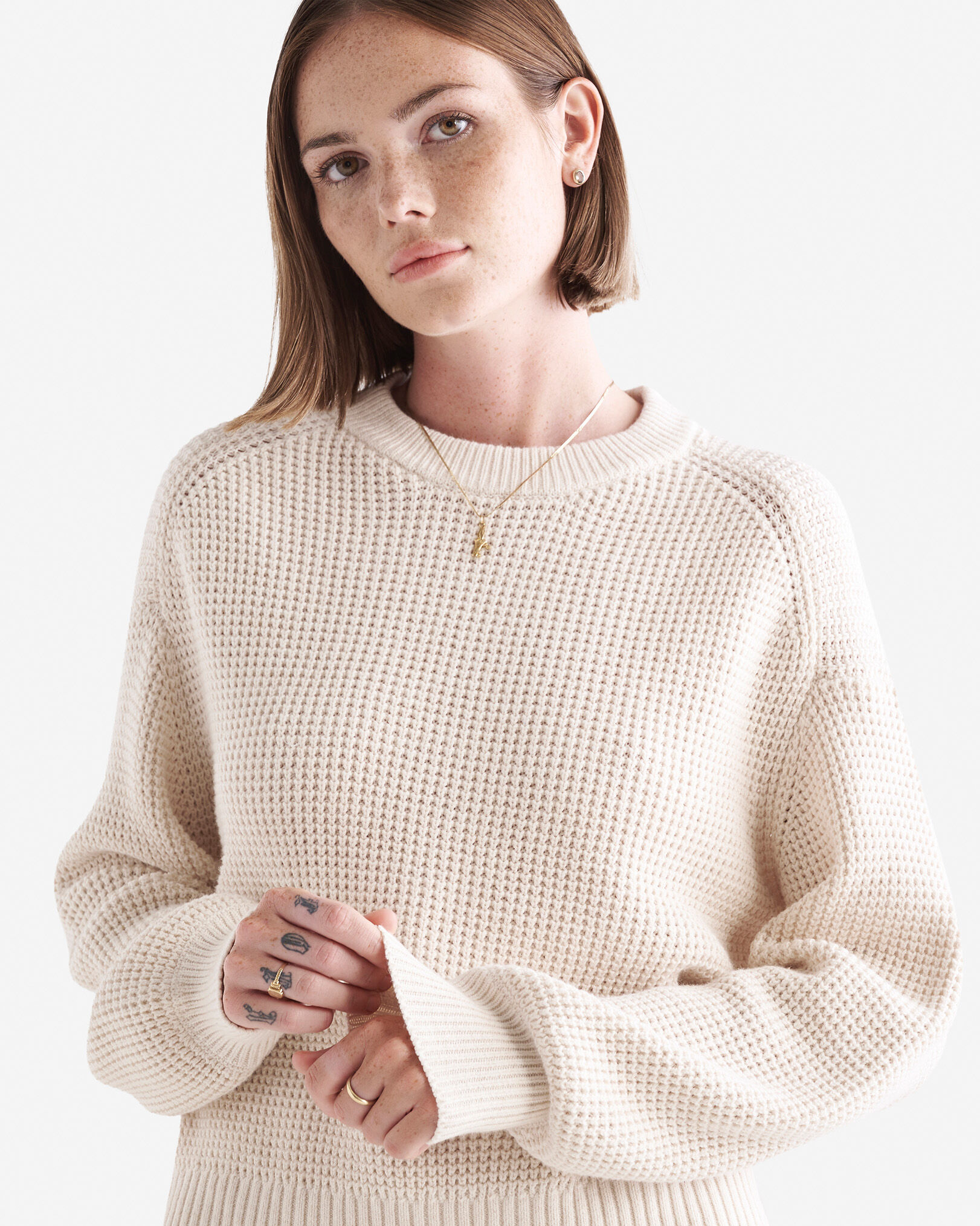 Oakwood Waffle Crew Sweater Sweaters and Cardigans Roots