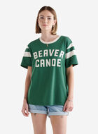 Womens Beaver Canoe Stripe Sleeve T-shirt