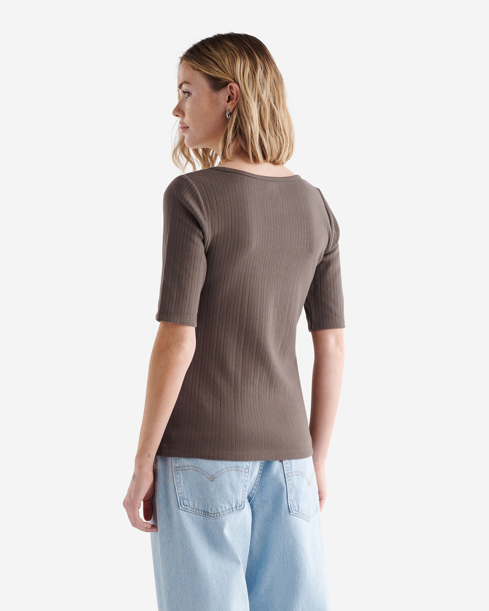 Pointelle Square Neck Short Sleeve T-shirt