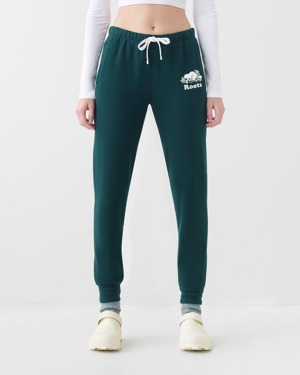 Pantalon original ajusté long à cheville côtelée en molleton de coton bio (entrejambe : 32,5 po)