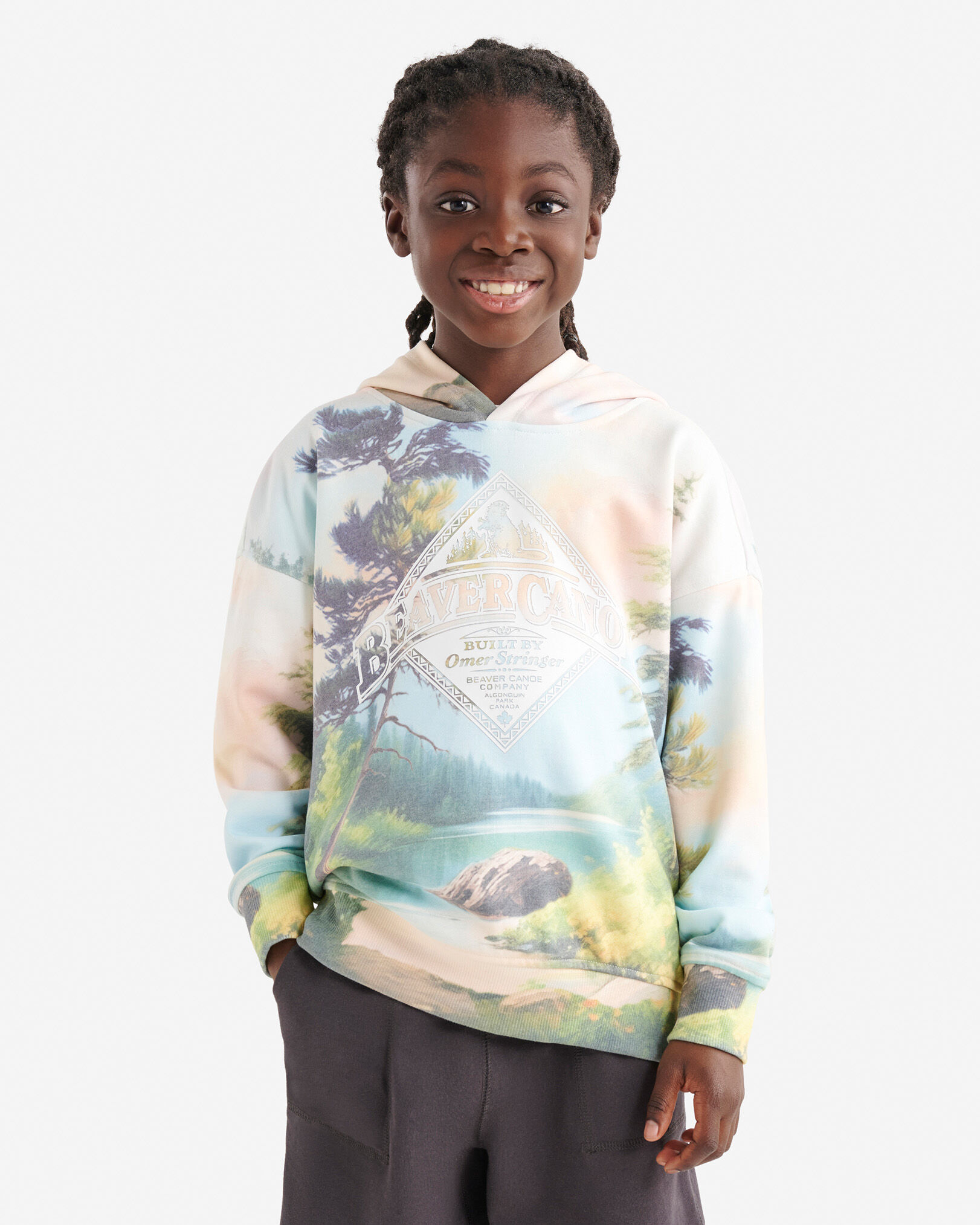 Kids Beaver Canoe Landscape Hoodie