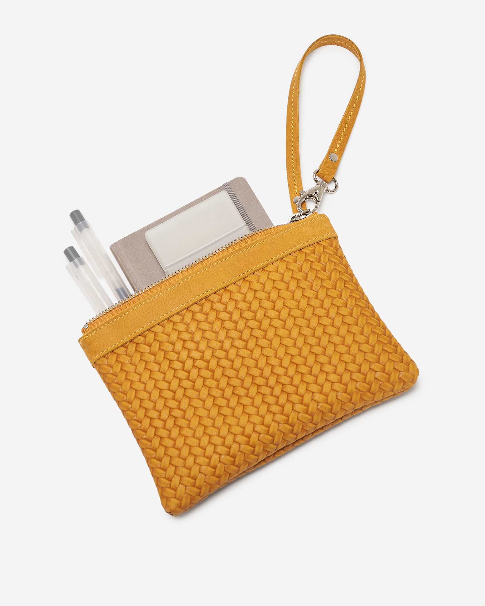 Petite pochette à dragonne en cuir tissé