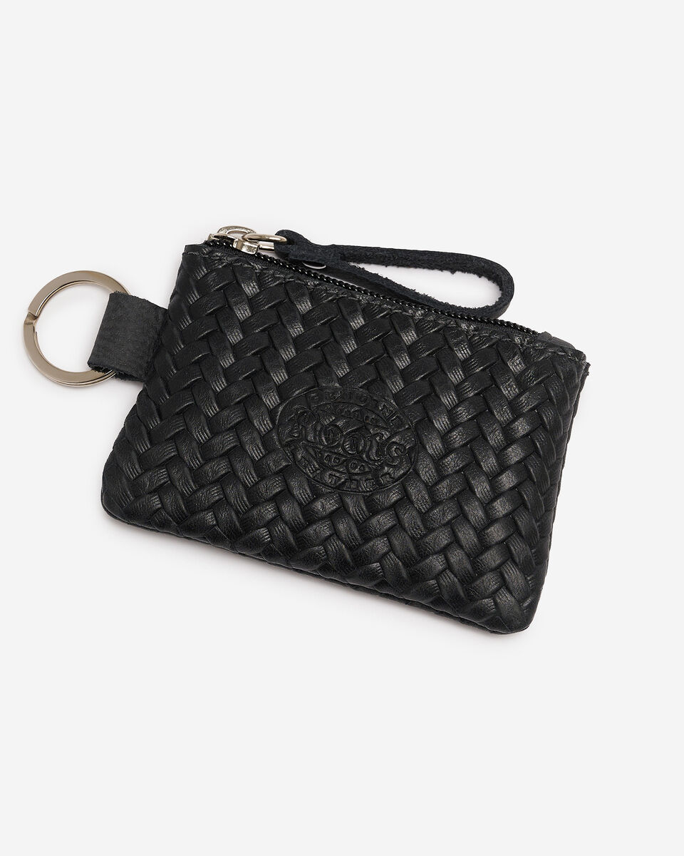 Pochette &agrave; glissi&egrave;re en cuir tiss&eacute;