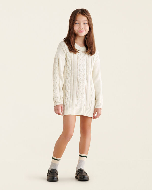 Girls Cable V-Neck Sweater Dress