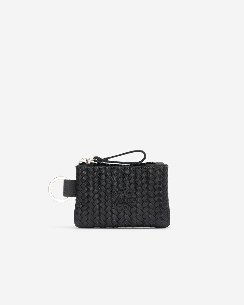 Pochette &agrave; glissi&egrave;re en cuir tiss&eacute;