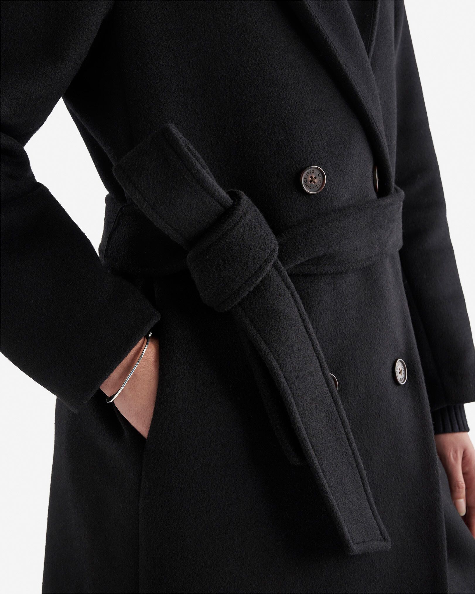 High collar long coat on sale