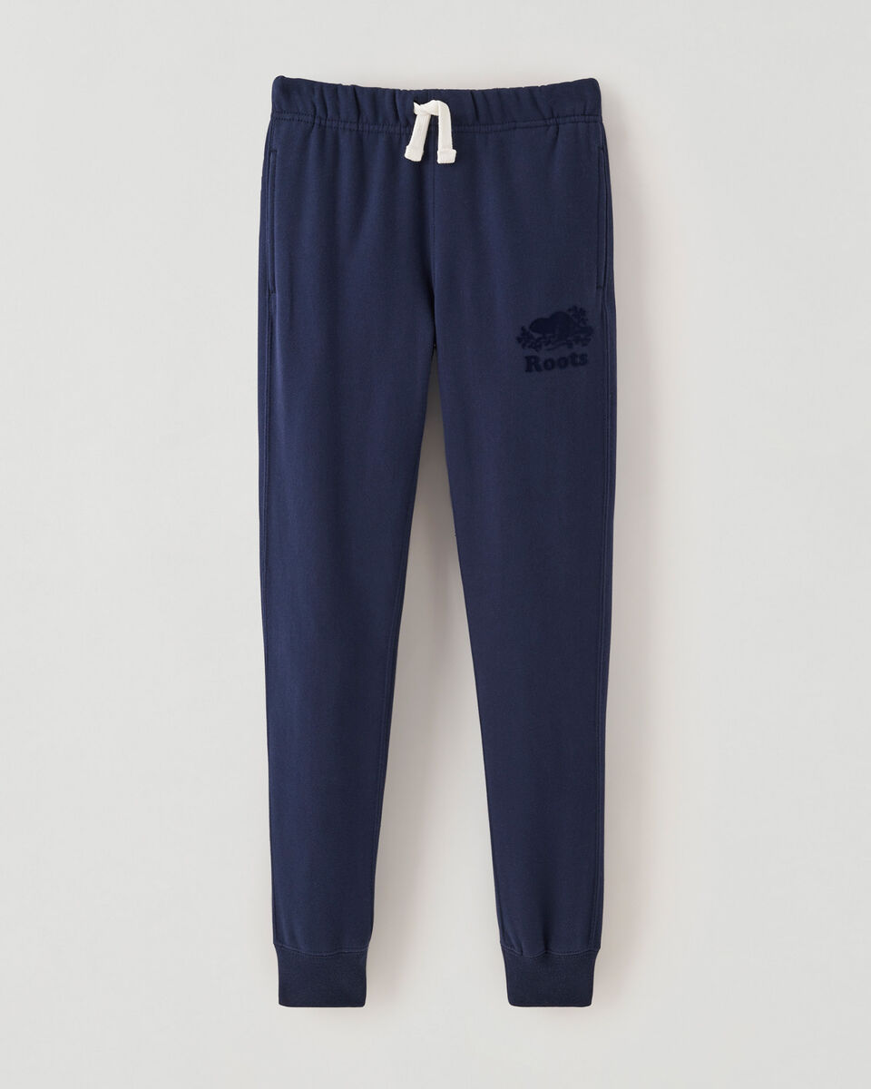 Pantalon ajusté à cheville côtelée en molleton de coton bio pour fille