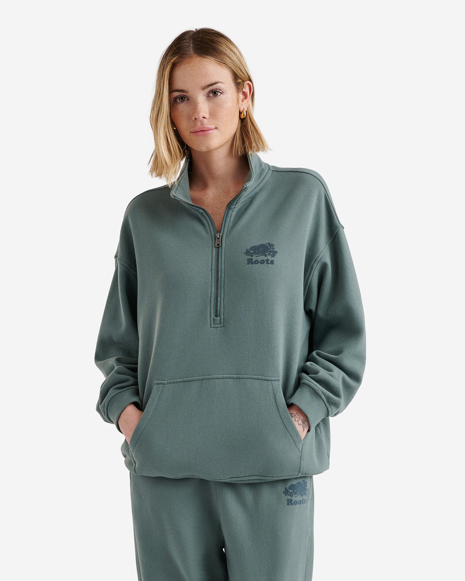 Organic Cooper Relaxed Half Zip Stein Sweatshirts and Hoodies