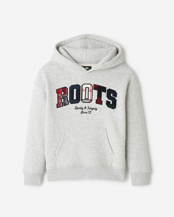 Kids Plaid Applique Hoodie - Athletic Grey Mix