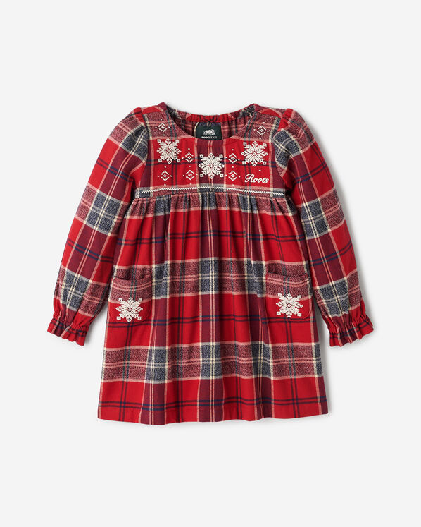 Toddler Girls Plaid Tidings Dress - Cabin Red Smoke Lake
