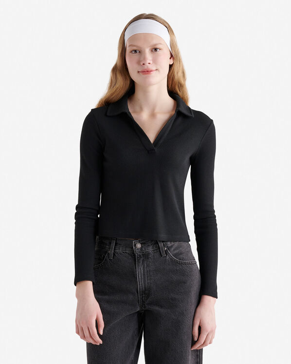 Baby Waffle Polo Top - Black