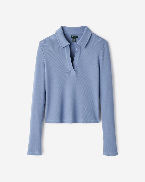 Baby Waffle Polo Top - Satin Blue