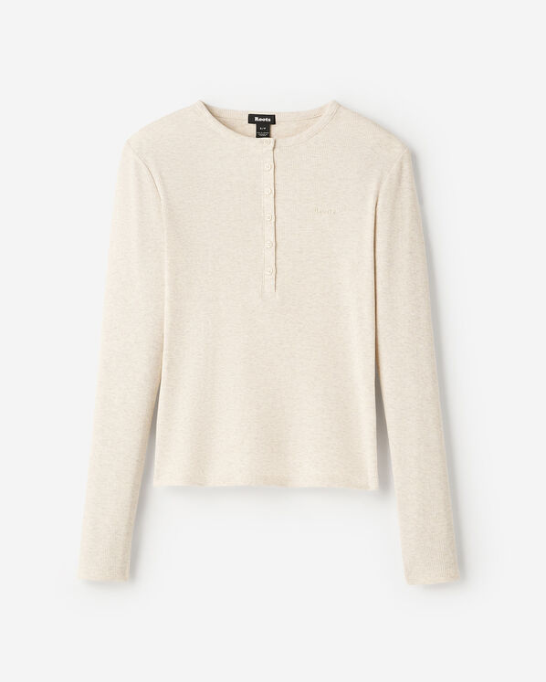 Roam Rib Fitted Long Sleeve Henley - Oatmeal Mix
