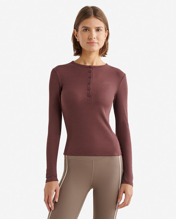 Roam Rib Fitted Long Sleeve Henley - Hazelnut Brown