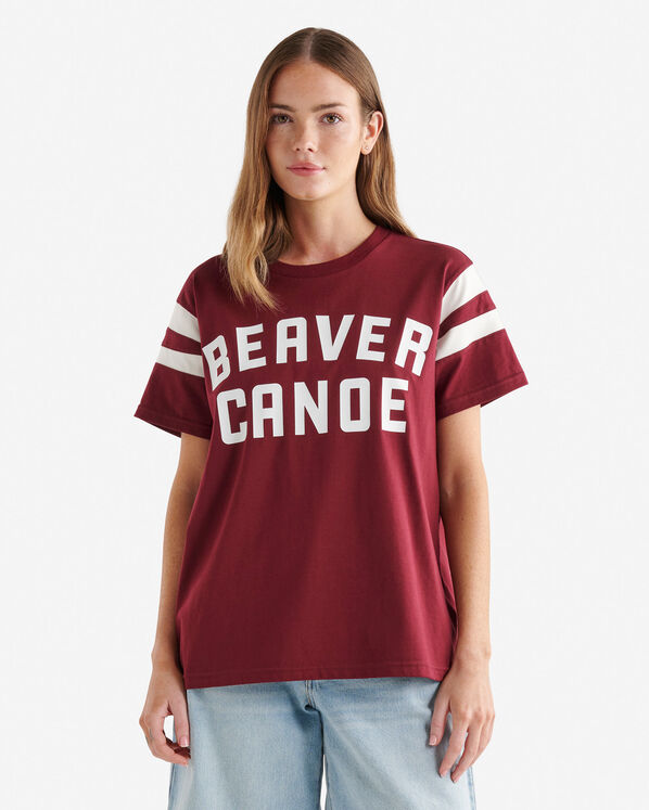 Womens Beaver Canoe Colour Block T-Shirt - Zinfandel Red