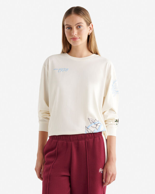 Womens Roots Signature Long Sleeve T-Shirt - Egret