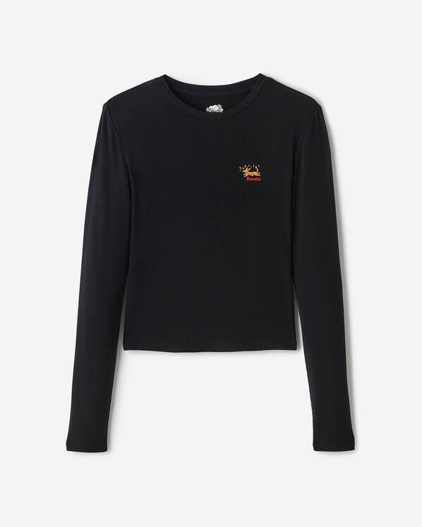Womens Holiday Fitted Long Sleeve Top - Black