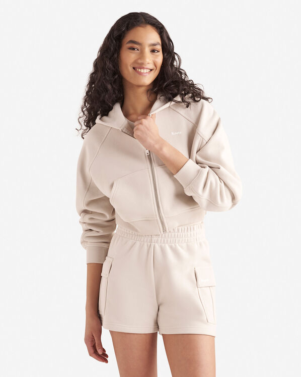 Summer Cloud Cropped Full Zip Hoodie - Faded Khaki