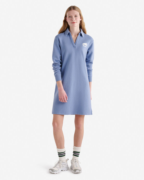 Organic Cooper Long Sleeve Polo Dress - Satin Blue