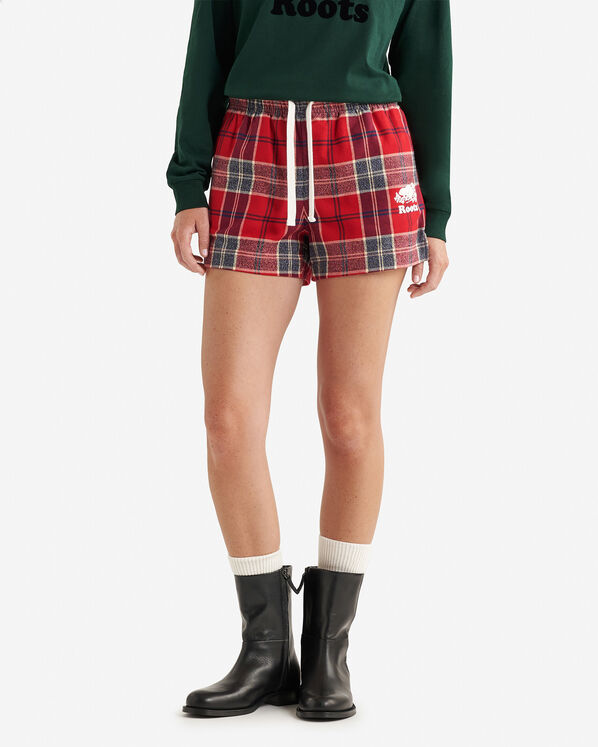 Womens Plaid Pajama Short - Cabin Red Smoke Lake