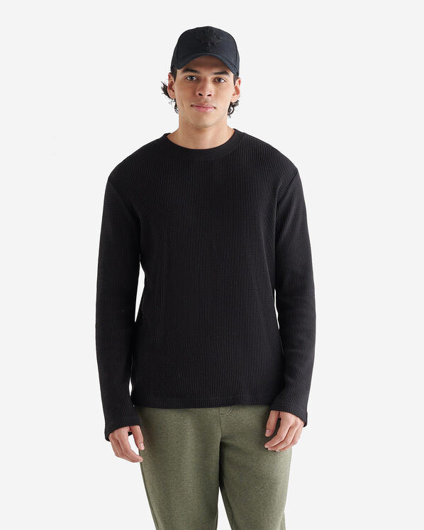 Waffle Long Sleeve Crew Top - Black