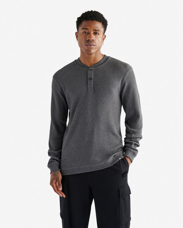 Waffle Long Sleeve Henley - Charcoal Mix